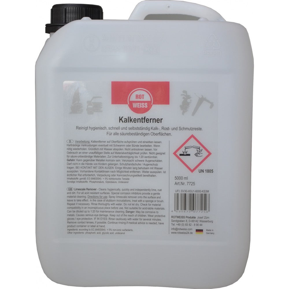 ROTWEISS Kalkentferner Sprühflasche und Nachfüllpack (500ml, 1000ml oder 5000ml)
