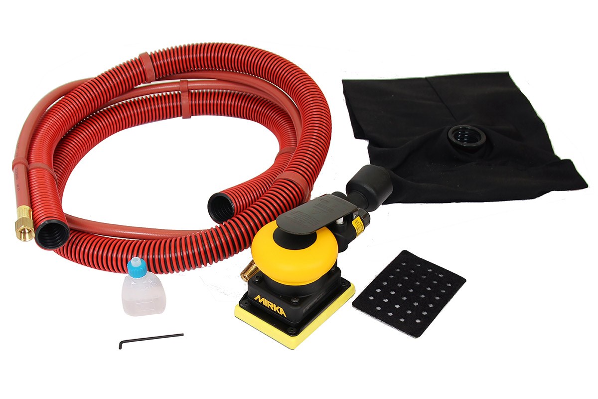 Mirka Eigenabsaugung (Staubbeutel) Druckluft-Schwingschleifer 75 x 100 mm 3,0 mm Hub, inkl. Schutzauflage, Innensechskantschlüssel, Nippel + Adapter-Set Grip 33-Loch (1Stk)