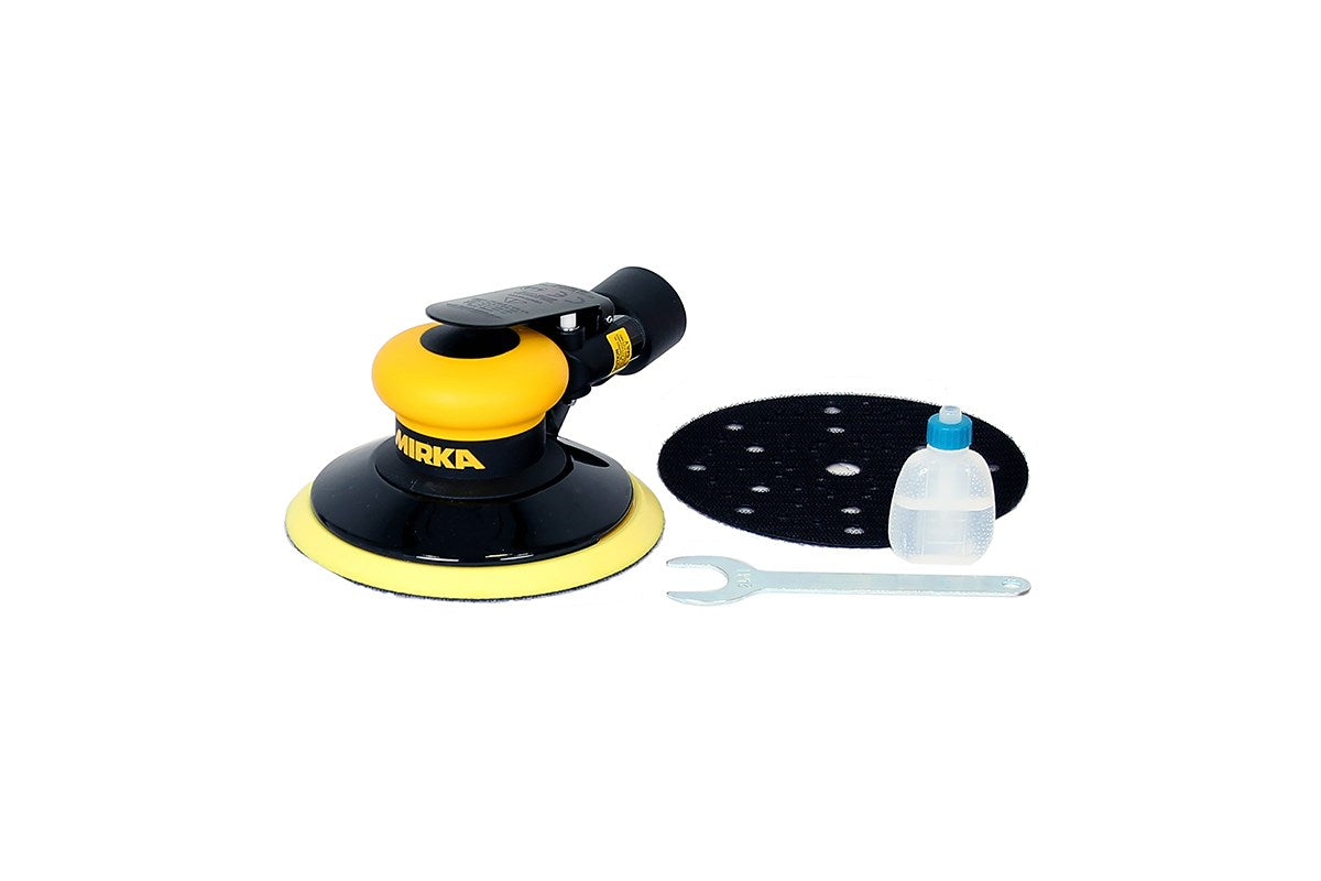 Mirka Zentralabsaugung Druckluft-Exzenter Ø 125 mm 2,5 mm Hub, 5/16“ Gewinde, inkl. 44-Loch-PU-Teller medium, Schutzauflage, Nippel + Adapter-Set Grip 44-Loch (1Stk)