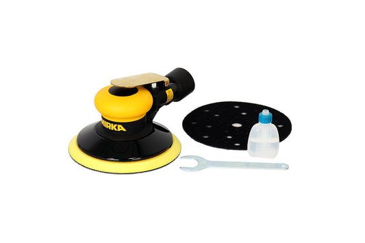 Mirka ROS 650CV Zentralabsaugung Druckluft-Exzenter Ø 150 mm 5,0 mm Hub, 5/16“ Gewinde, inkl. 52-Loch-PU-Teller medium, Schutzauflage, Nippel + Adapter-Set Grip 52-Loch (1Stk)