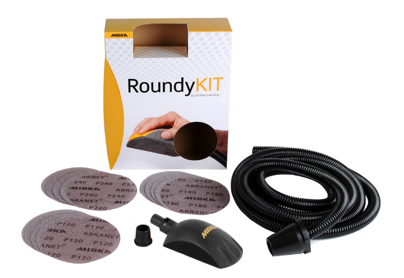 Mirka RoundyKit mit Absaugschlauch und Abranet 78 x 87 x 148 mm für Scheiben Ø 150 mm Grip gelocht (1Stk)