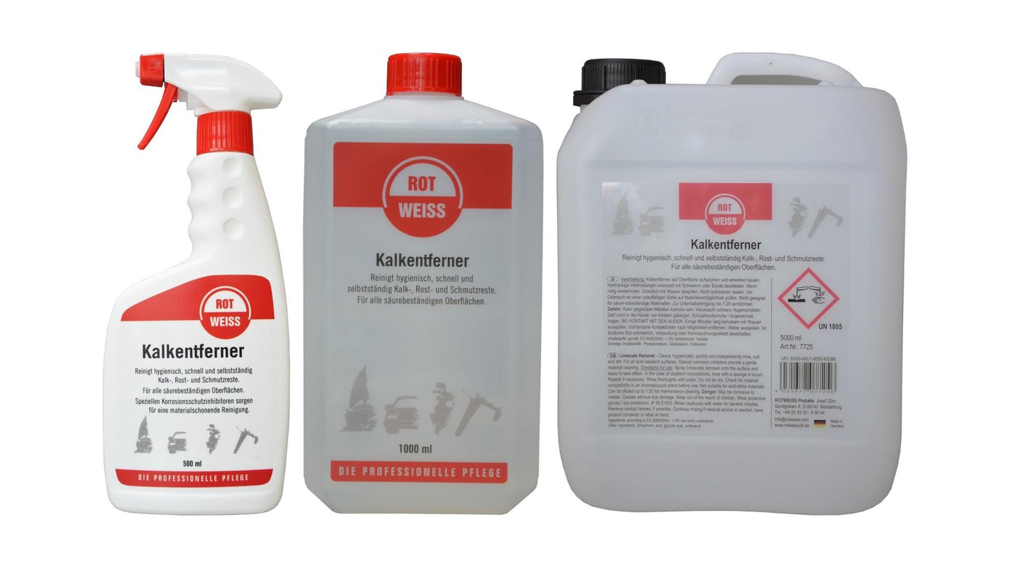 ROTWEISS Kalkentferner Sprühflasche und Nachfüllpack (500ml, 1000ml oder 5000ml)