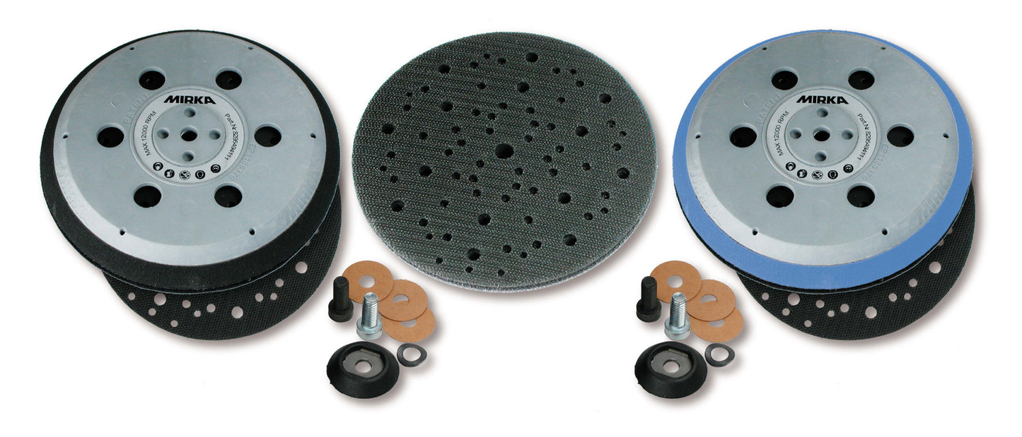 Mirka medium Grip-Teller (Unipad) Ø 150 mm 5/16“ + M8 Gewinde, inkl. Schutzauflage, geeignet für 6-Loch, 6+1-Loch, 9-Loch, 15-Loch, Abranet Grip 61-Loch (1Stk)